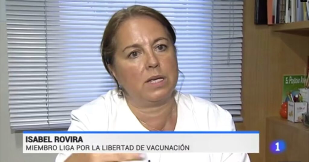 Isabel Rovira, miembro de la Liga por la Libertad de Vacunación. Foto: TVE.