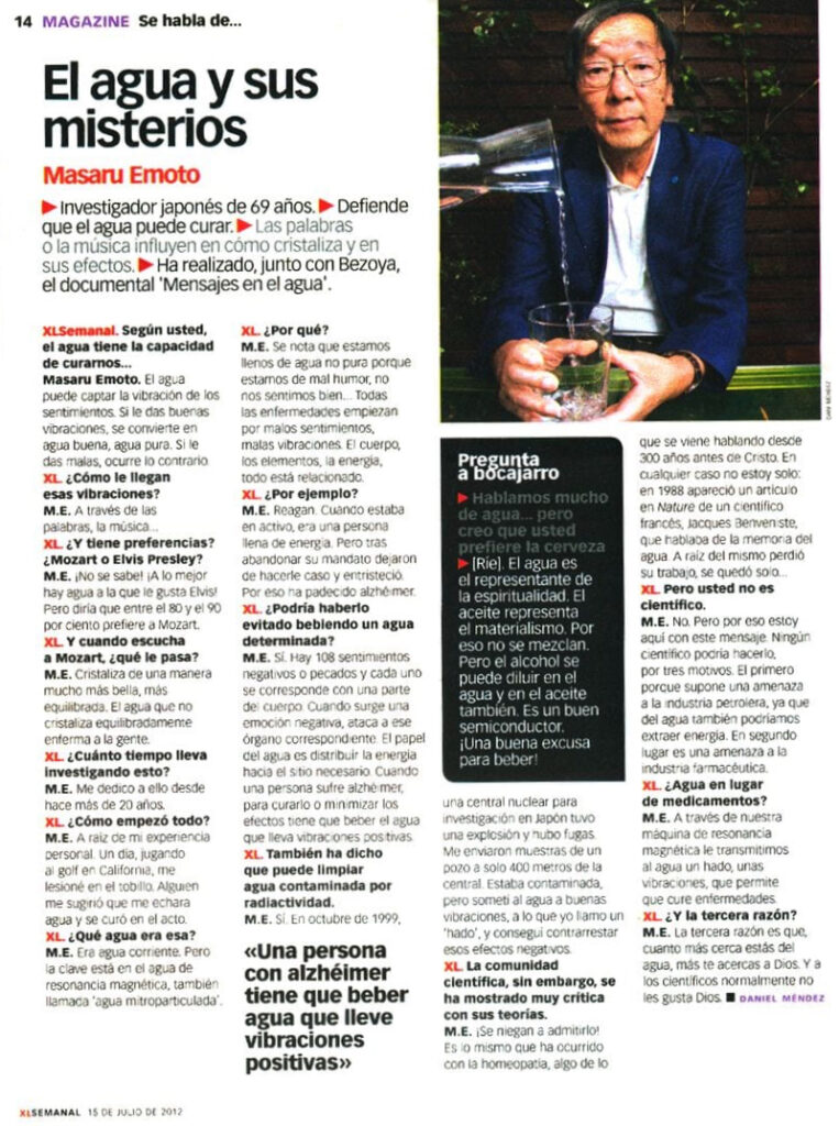 Entrevista a Masaru Emoto publicada en 'XLSemanal'.